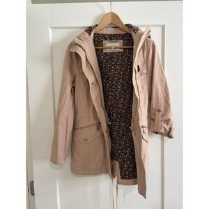 BCBGeneration Pink Utility Jacket Floral Lining Hooded Parka Anorak Size Small